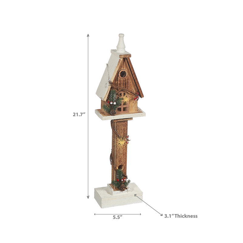 Poteau à oiseaux à DEL en bois naturel