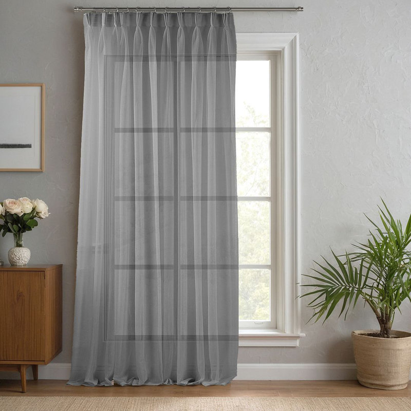 Sheer Single Curtain Panel, 190cm Width x 145cm Drop, Gray