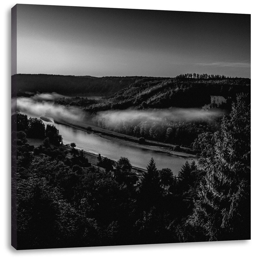 Leinwandbild Fog Over River In Forest Landscape