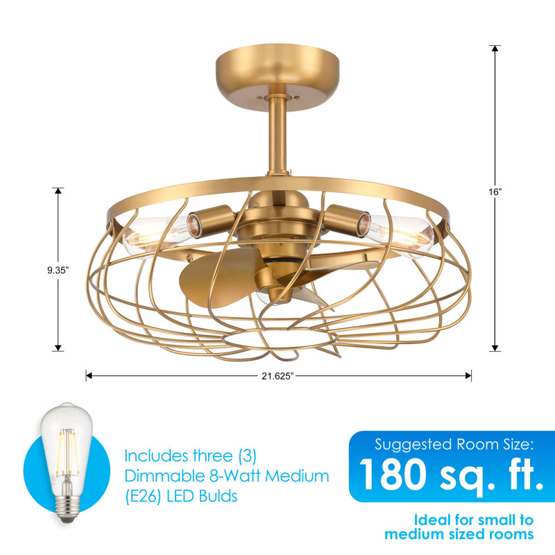 22" Aric 3 - Blade Standard Ceiling Fan with Light Kit Included, Aged Brass