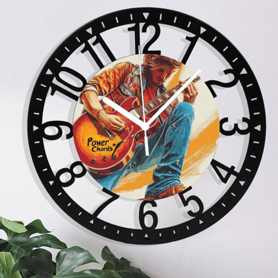 Horloge murale en métal pour le salon - Accords de guitare de 10 po avec un homme jouant silencieusement, fonctionnant à piles, horloges antiques pour maison de campagne, chambre à coucher, cuisine - chiffres arabes