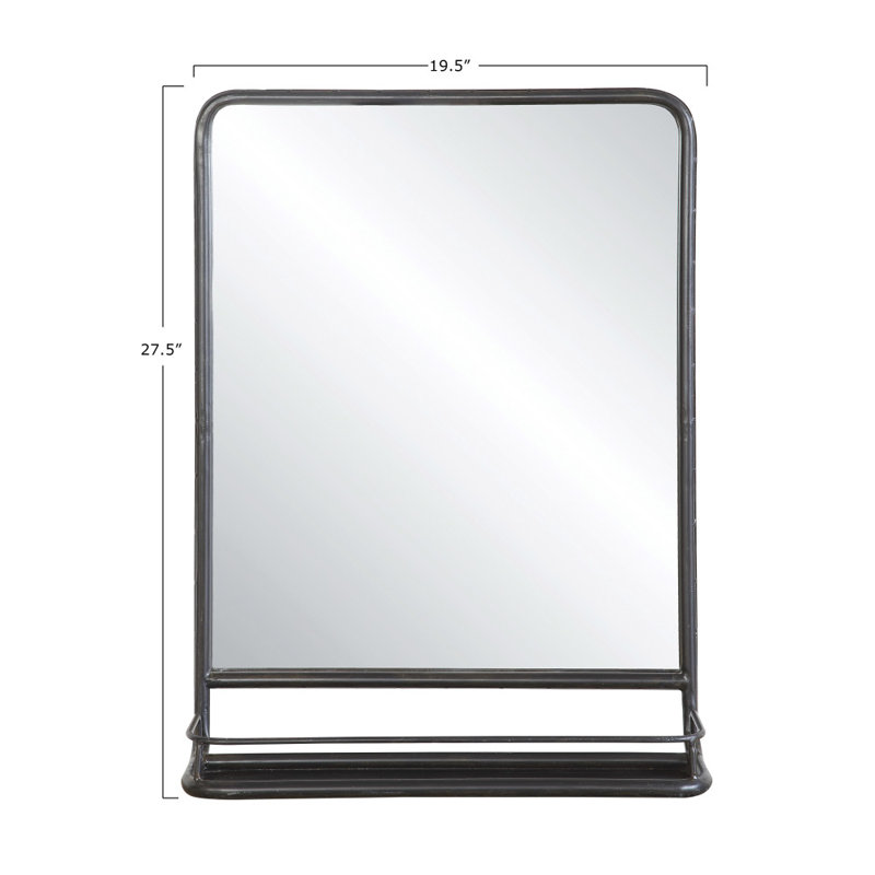 Metal Flat Wall Mirror with Shelves, 69.85cm H x 49.53cm W, Black