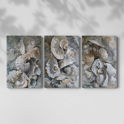 Série Sea and Shore - Ensemble de 3 toiles tendues avec châssis - Prêt à être accroché