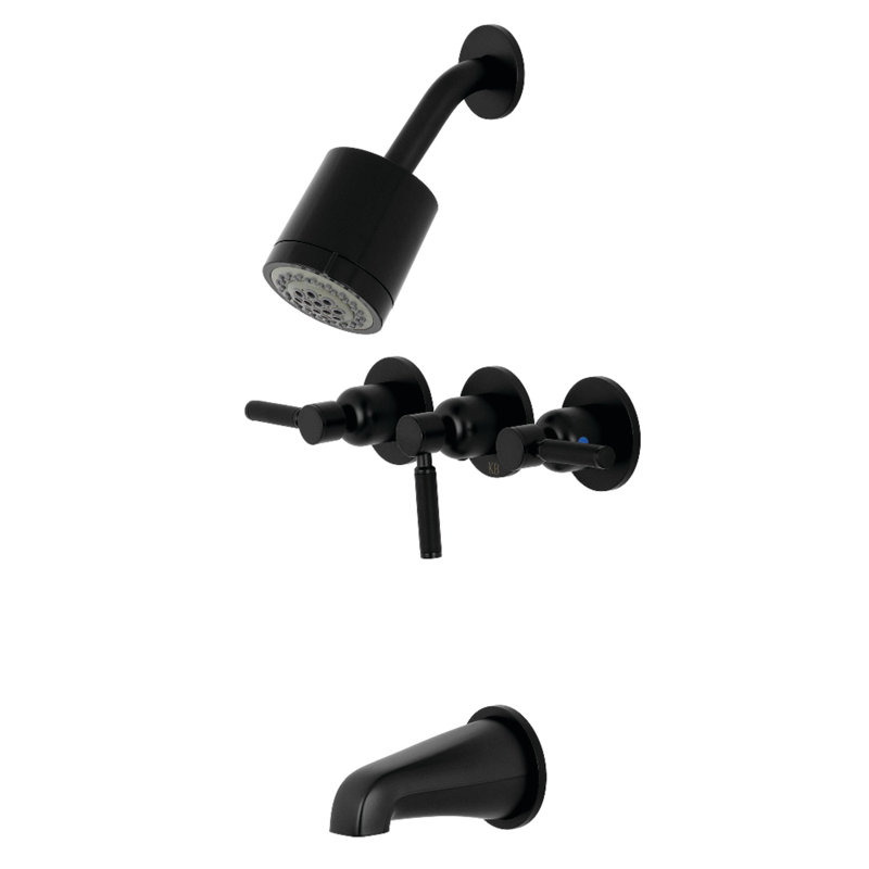 Robinet de baignoire et de douche à contrôle de volume à 3 poignées avec valve brute Kaiser, Noir mat