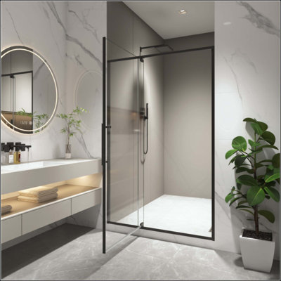 Porte de douche pivotante, ouverte à l'extérieur, arrêt à 105 degrés, avec verre trempé