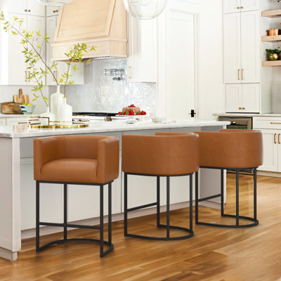 Upholstered Counter Stool with Metal Frame