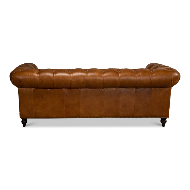 Carola Leather Sofa, Cuba Brown Genuine Leather