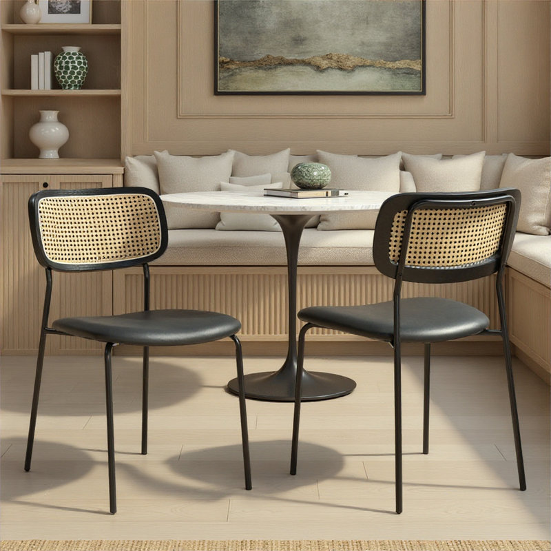 45.5cm H Polyurethane Upholstered Metal Square Back Parsons Chair in BLACK PU