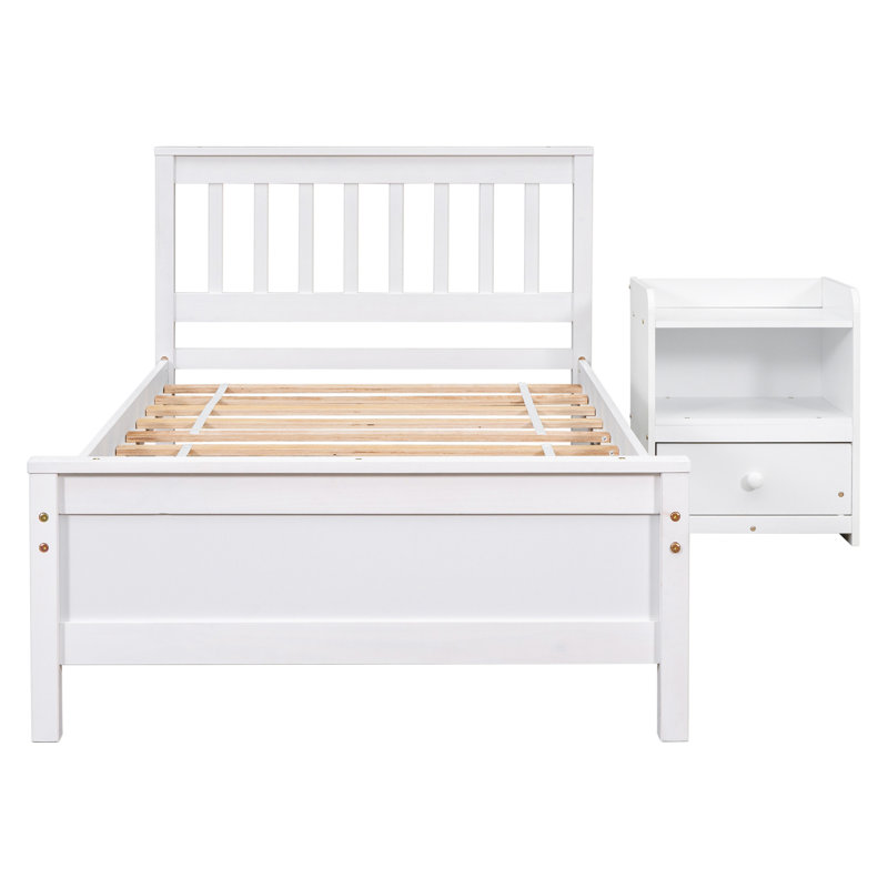 Lit avec tête et pied de lit pour enfants, adolescents, adultes et table de chevet, Lit simple, Blanc