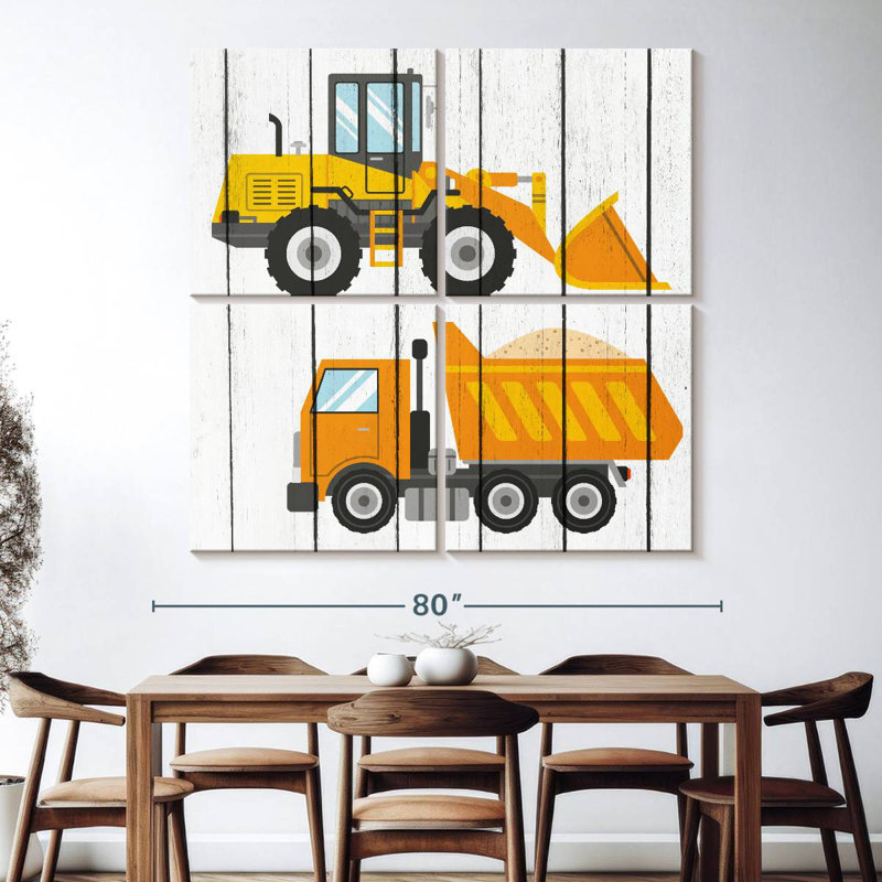 Ashelle tracteur et camions I, H 74 po x l 74 po