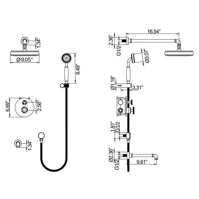 Simnon All-In-One Kit with Rough in-Valve, Matte Black
