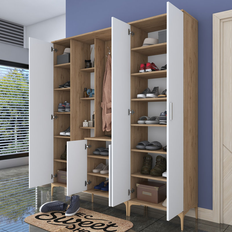 Modern Hall Stand, Walnut & White, 70.9 x 78.1 x 14.8 inches | Made from 100% Melamine Coated E1 Quality Chipboard, Thickness: 0.71 inches | Stylish & Functional Storage Solution for Entryway, Durable Design