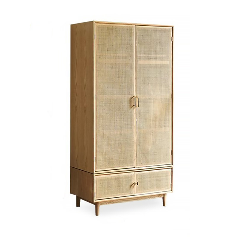 Armoire de rangement en bois et rotin