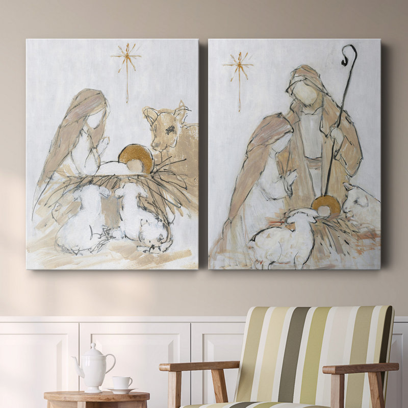 Sainte nuit, ensemble de 2 impressions, H 12 po x l 16 po, Toile tendue, Sans cadre