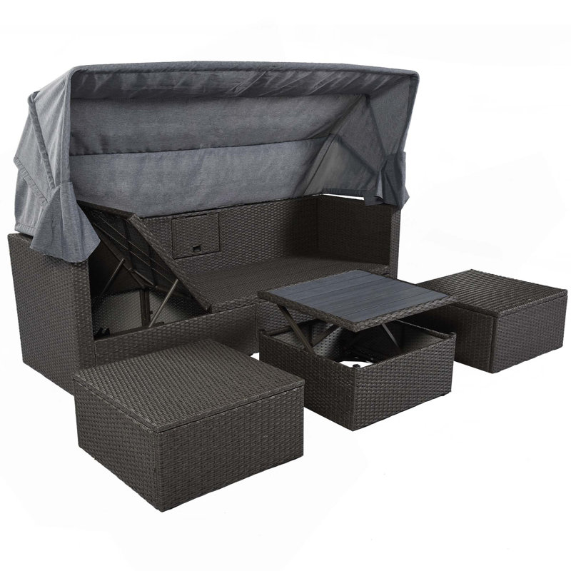 82.7'' Wide Wicker Patio Daybed with Cushions, Gray