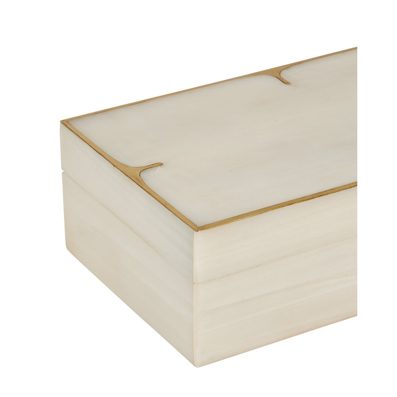 Orin Handmade Solid Wood Rectangle Decorative Box, Ivory/Gold