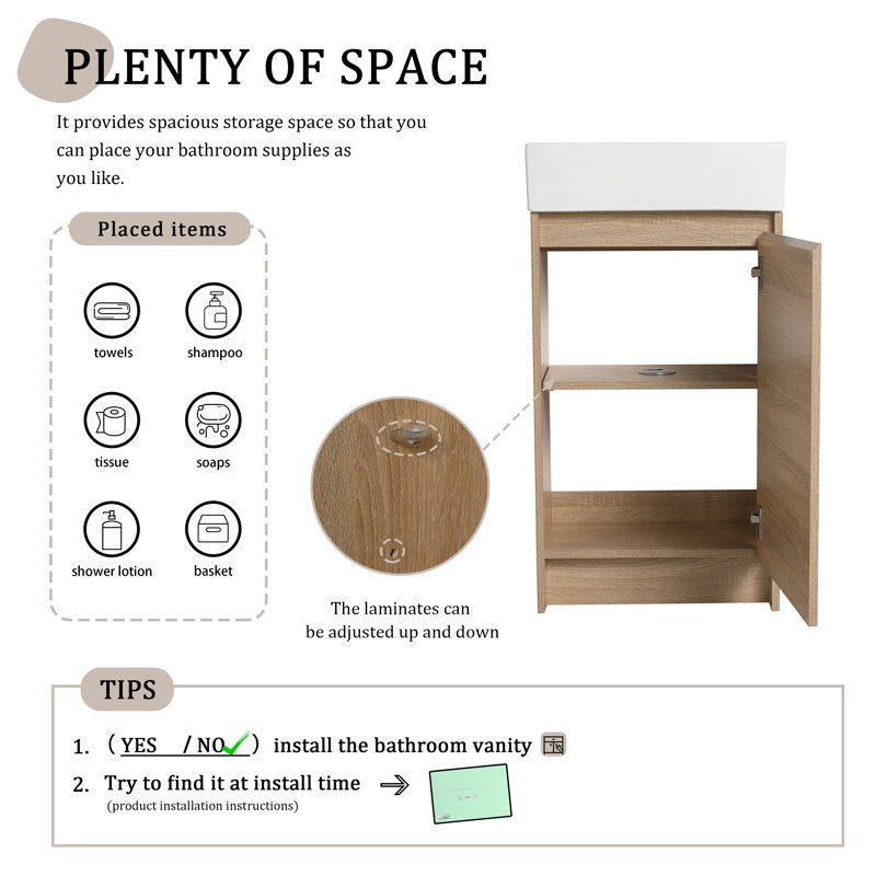 Ensemble de meuble-lavabo simple 18,57 po avec plateau en céramique Peotone