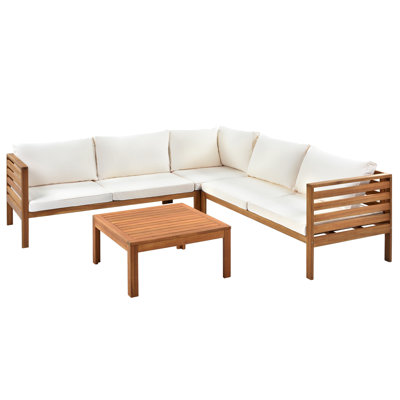 Ensemble de canapé d'extérieur à structure en bois avec coussins beiges Conception exotique Résistant à l'eau et à la protection contre les rayons UV Bois d'acacia de haute qualité Accessoires en métal robuste