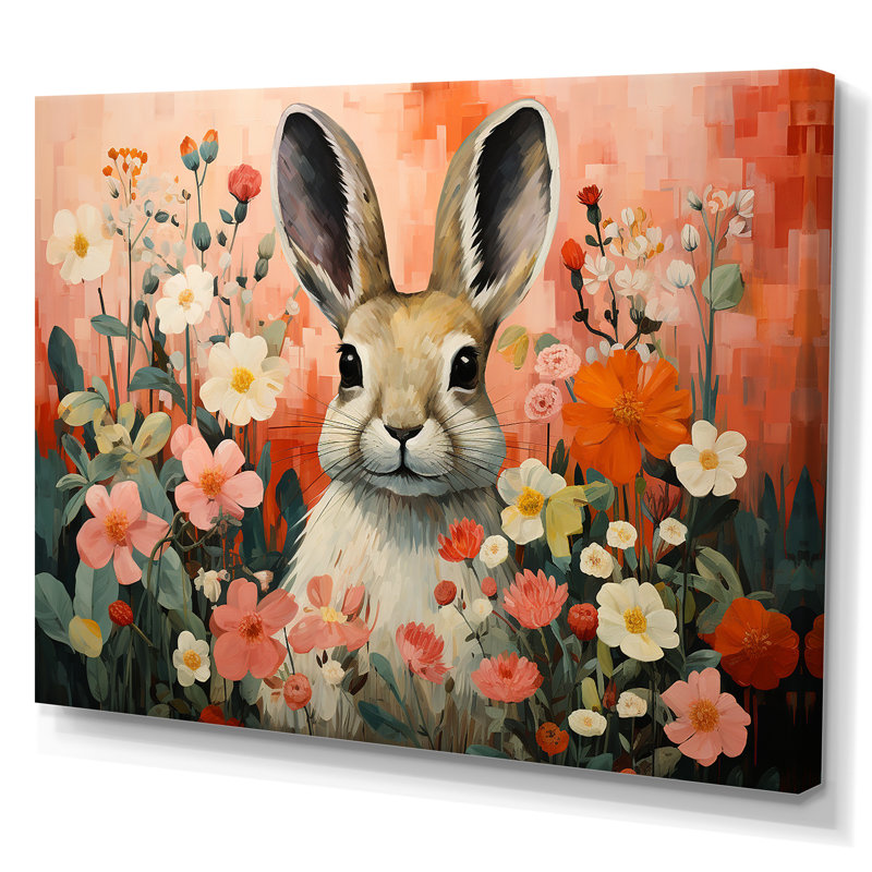 Art de mur de lapin rose, H 34 po x l 44 po x P 1,5 po, Toile tendue