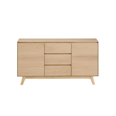 Oak Finish Server With Construction And Style Synthetic Wood Veneer Felt-Lined Drawer