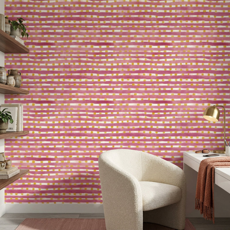 Abstract Pattern Wallpaper Watercolor Stripes Removable Dotty Wall Double Roll, Textured Non-Pasted