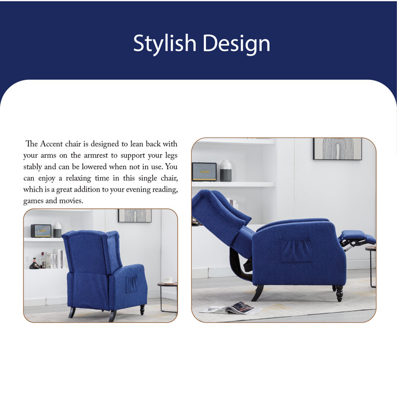 Fauteuil inclinable manuel 26,77 po, Lin bleu marine