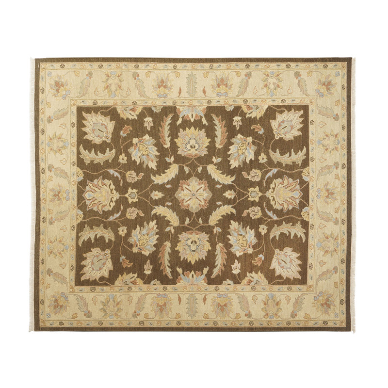 Wool Oriental Area Rug in Brown/Ivory, Rectangle 10' x 14'
