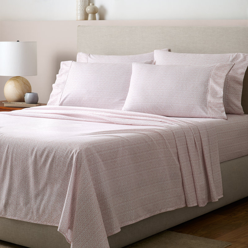 Ensemble de draps anti-froissement en microfibre GAIAM, Ikat Fan Blush, Ensemble de draps pour grand lit avec 4 taies d'or