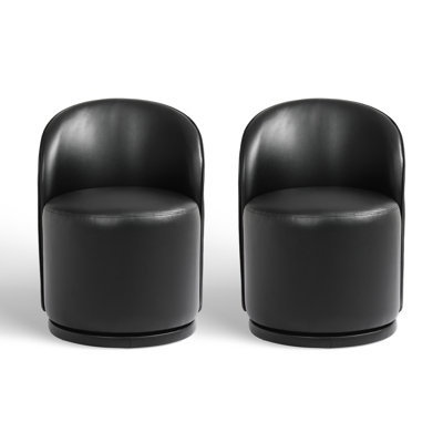 Upholstered Modern Black Faux Leather Barrel Swivel Side Dining Chair (Set of 2)