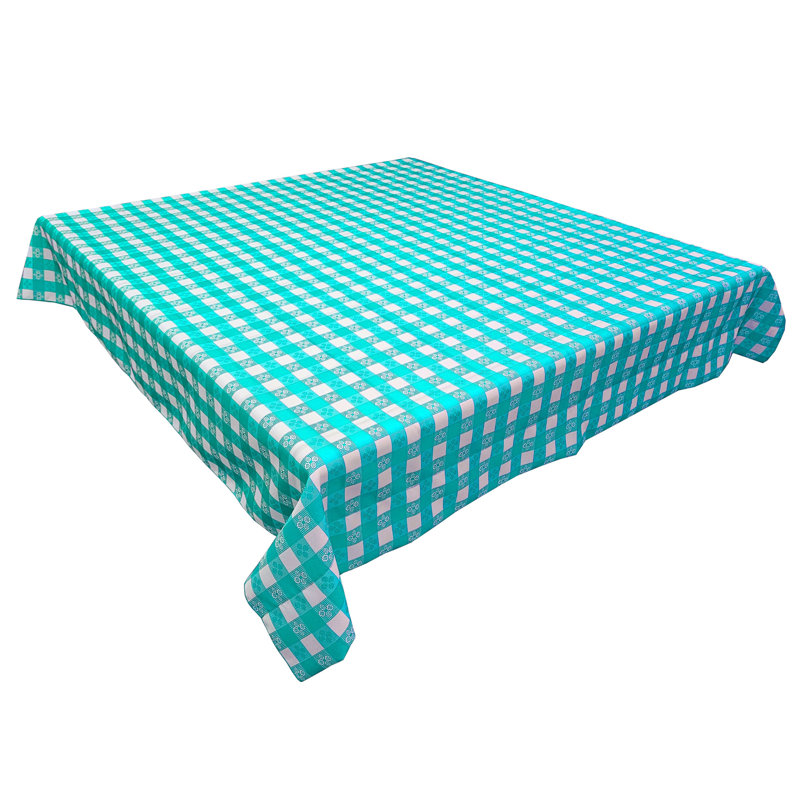 Poplin Tavern Gingham Checkered Polyester Tablecloths, Aqua, 120" L x 58" W