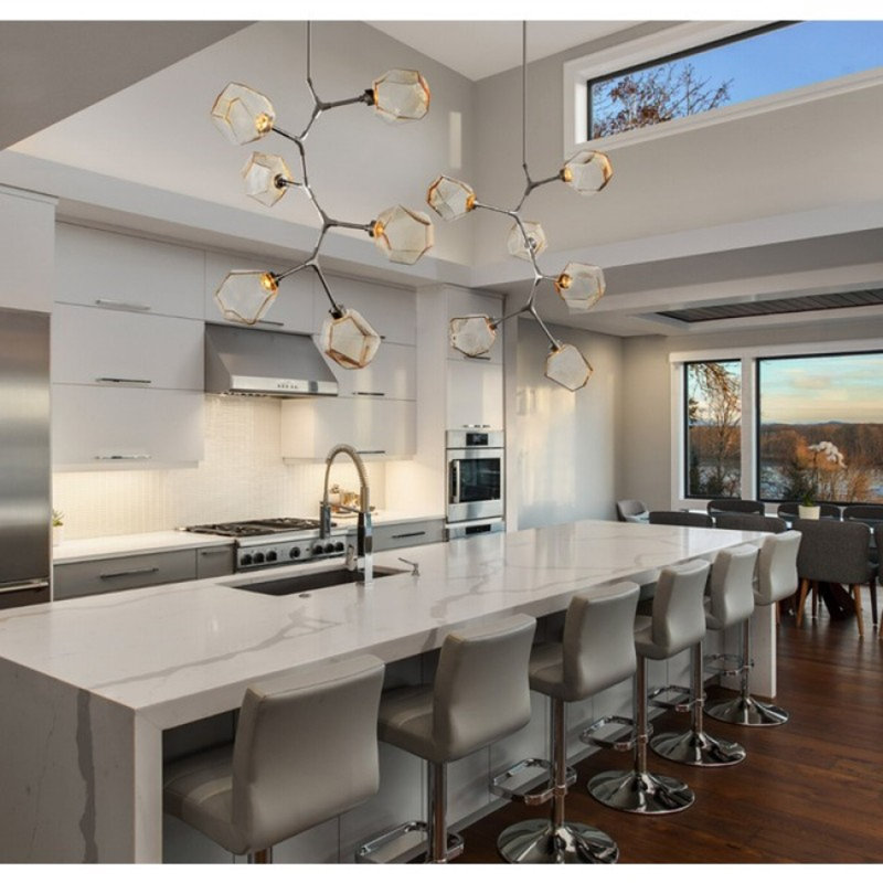 Vine Branch Light Dimmable Vertical Chandelier, Clear, 26" H x 28" W x 28" D, Matte Nickel