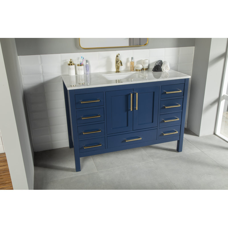 Meuble-lavabo 48 po avec lavabo en porcelaine intégré Avery, Marine
