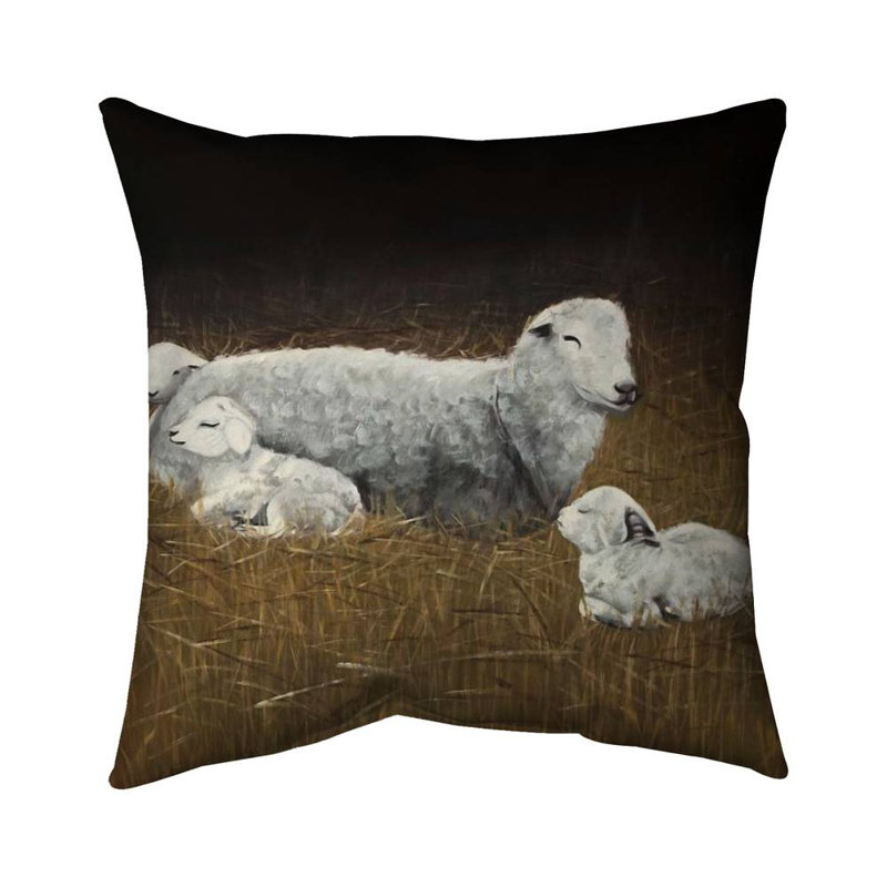 Sheep and Lambs Square Throw Pillow Cover, 16" x 16"