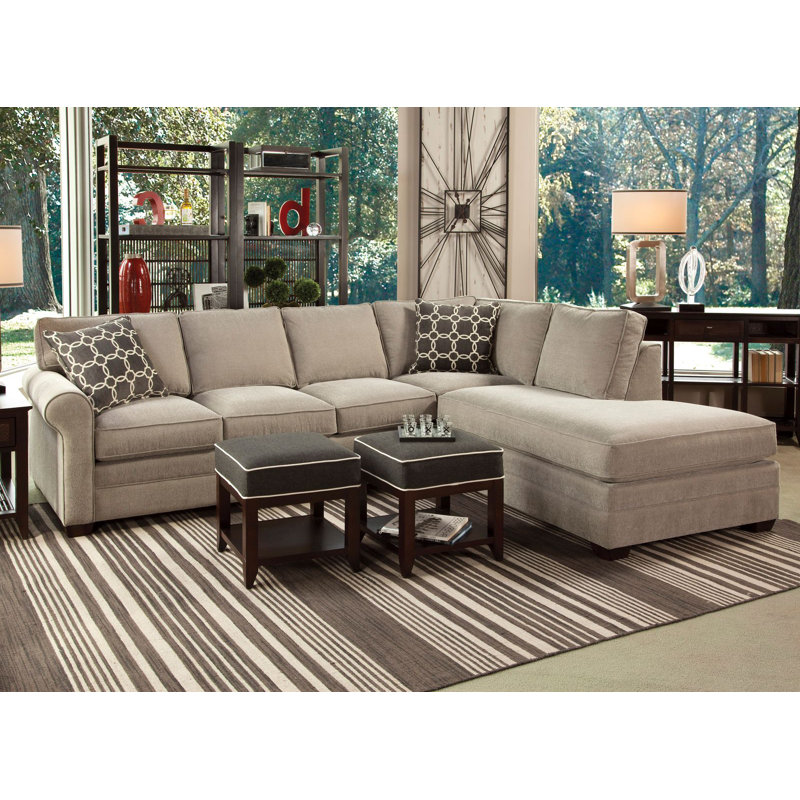 Bedford Sectional, Light Blue Performance Fabric; 0851-55, Left Hand Facing, Honey Finish