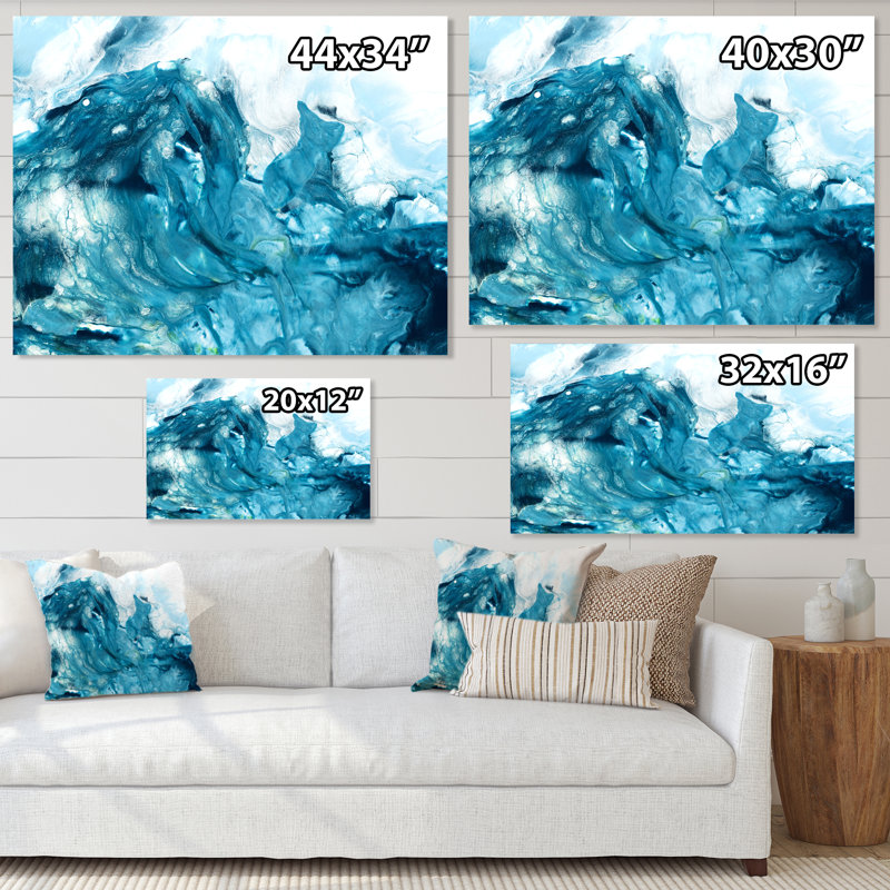 Art turquoise liquide - peinture sur toile, H 12 po x l 20 po, Toile tendue