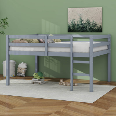 Full Rubber Wood Loft Bed With Ladder