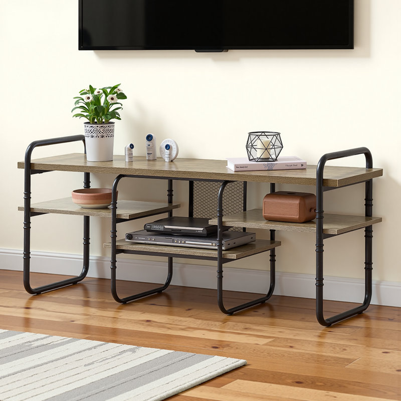 TV Stand for TVs up to 55 Inch, Farmhouse Entertainment Center with Adjustable Storage Shelves, Rustic Gray Industrial TV Media Console Table for Living Room, Bedroom