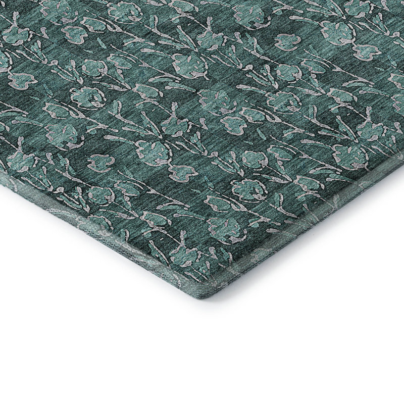 Tapis bleu sarcelle lavable à la machine Premium Prisco, Rectangle 9 pi x 12 pi
