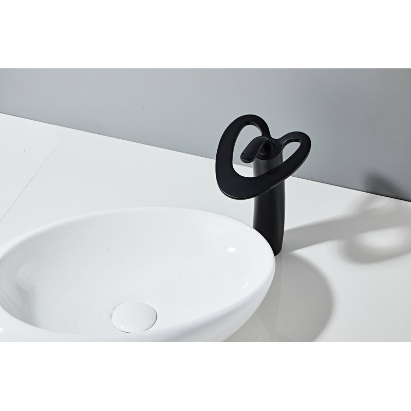Robinet pour salle de bain à poignée simple avec plaque de recouvrement et bonde Wovier Love Shape, Noir mat