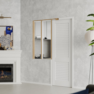 Porte à gousset - Porte coulissante intérieure à persiennes au design moderne, panneau de fibres à densité moyenne ventilé pour la maison et le bureau avec quincaillerie