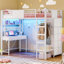 Lit mezzanine simple avec bureau et 11 tiroirs de rangement, mezzanine en métal avec lumières RVB, station de charge
