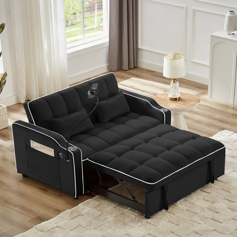Canapé-lit pliable polyvalent avec dossier réglable, charge USB et coussins moelleux pour plus de confort et de commodité