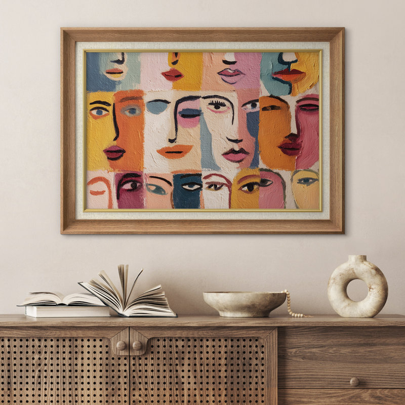Collage de visages cubiques colorés, impression sur papier encadrée, H 26 po x l 36 po x P 1,5 po