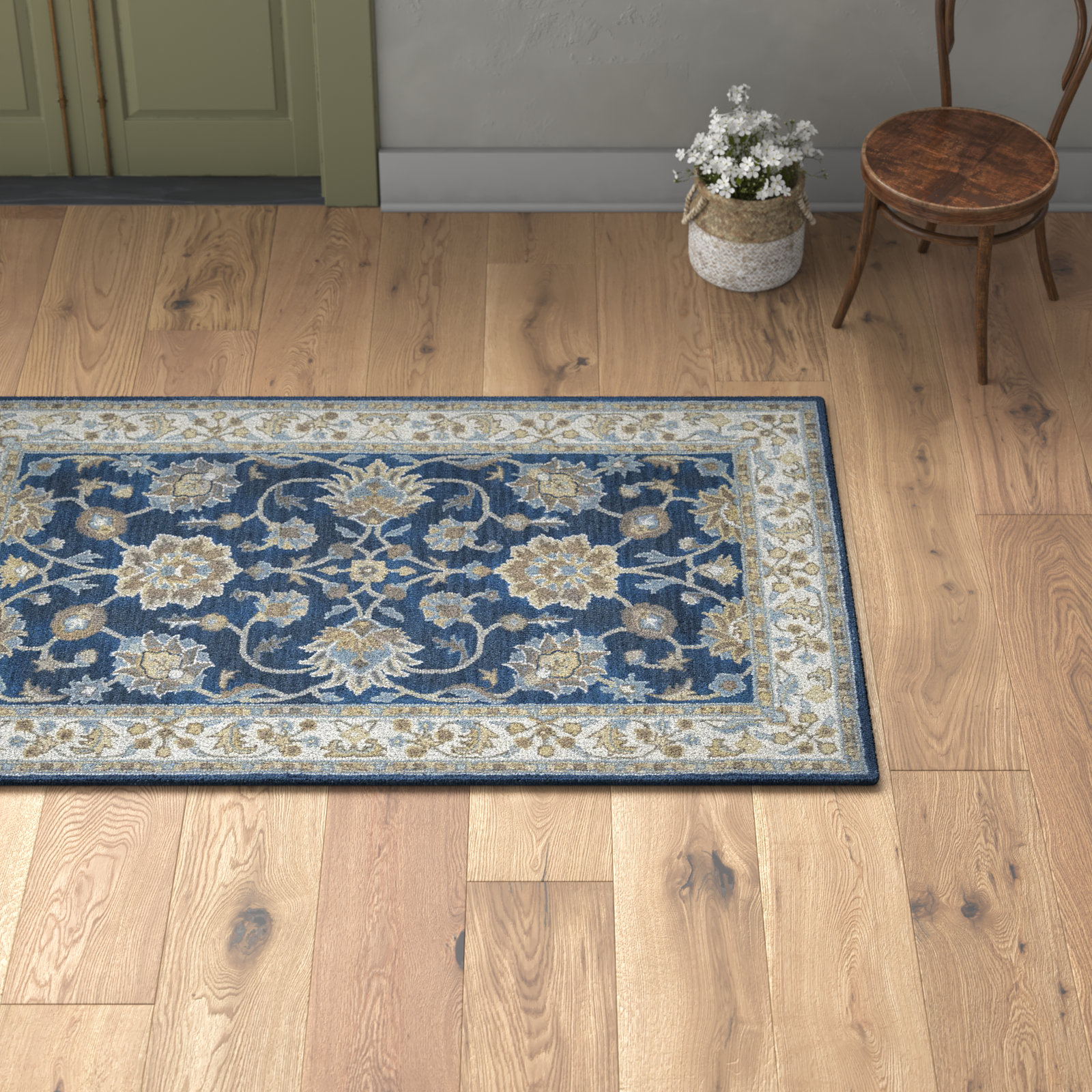 Onca Blue Hand-Tufted Wool Oriental Rug, Rectangle 5' x 8'