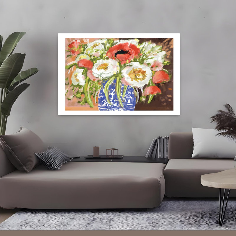 Art de fleur de coquelicot abstrait et contemporain Garden Grace, H 32 po x l 48 po