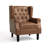 Duward Faux Leather Brown Button Tufted Wingback Accent Chair with Rolled Arm and Thick Padded Cushion-465611257