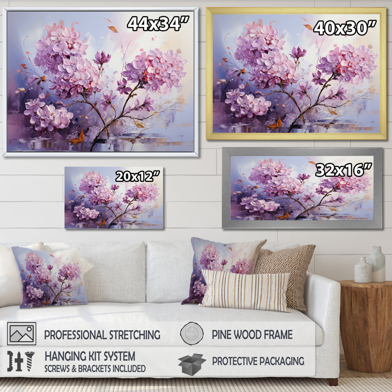 Charme mauve lilas mauve, H 16 po x l 32 po x P 1 po, Cadre simple argenté