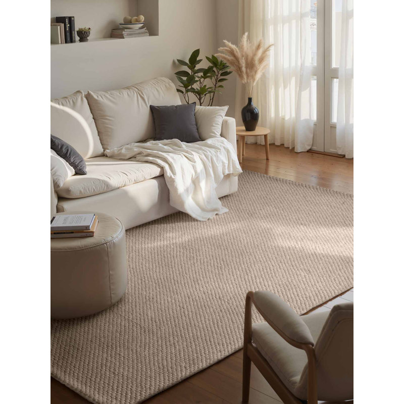 Lyon Wool Hand Woven Area Rug, Rectangle 200 x 290 cm, Light Brown