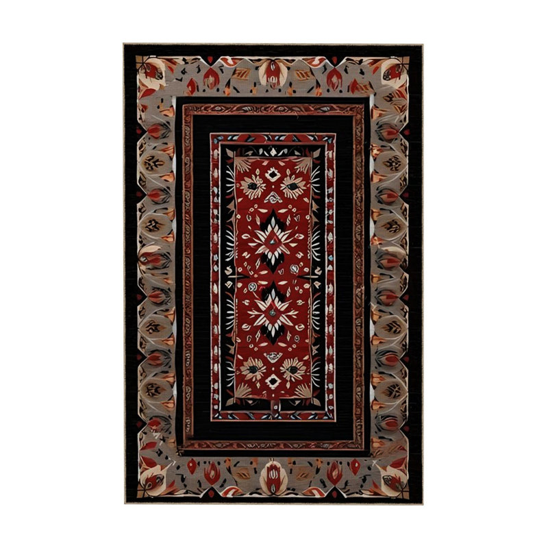 Tapis décoratif noir à motif gris, Rectangle 4 pi 11,06 po x 9 pi 10,11 po