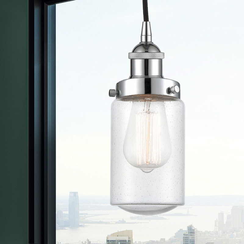 Luminaire suspendu cylindrique à 1 lumière Saroyan, Chrome poli, Bullé